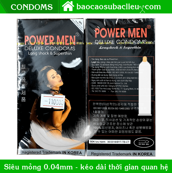 Bao cao su Power Men Long shock Supperthin - hộp 12 bao