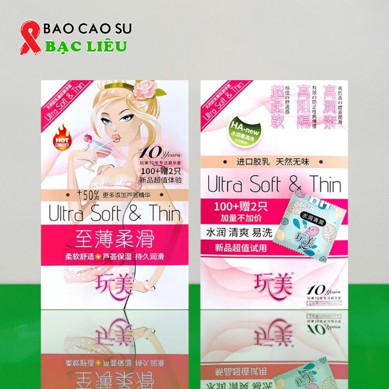 Bao Cao Su Gia Đình HA Ultra Soft & Thin (Hộp 100 cái + tặng 2 thêm cái) – Siêu Mềm Mỏng, Nóng Ấm Kích Thích | Tại Bao Cao Su Bạc Liêu