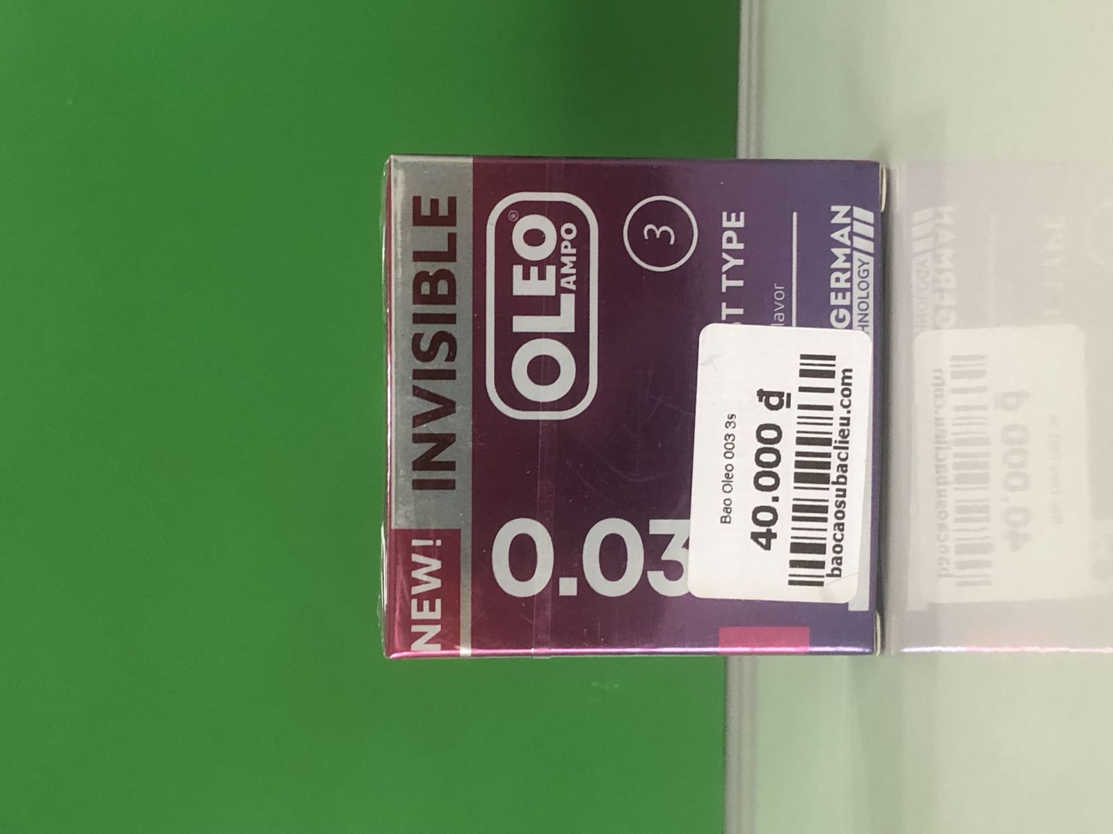 Bao cao su Oleo Invsible Extrathin Moist Type hộp 3 cái hương nho tại Bạc Liêu